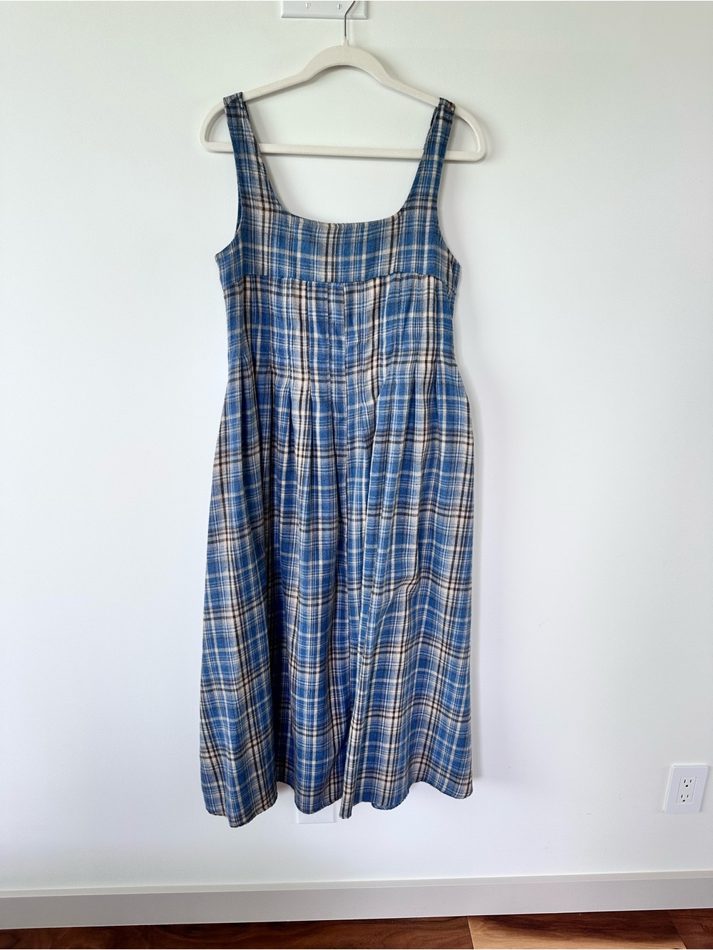 Blue Plaid Sleeveless Midi Dress